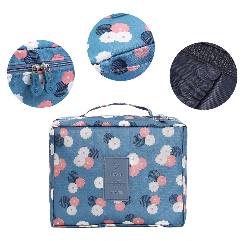 Rymlig Multi Necessär med Flera Fack-Personligt-BB-Ljusblå blommor-Hemnix