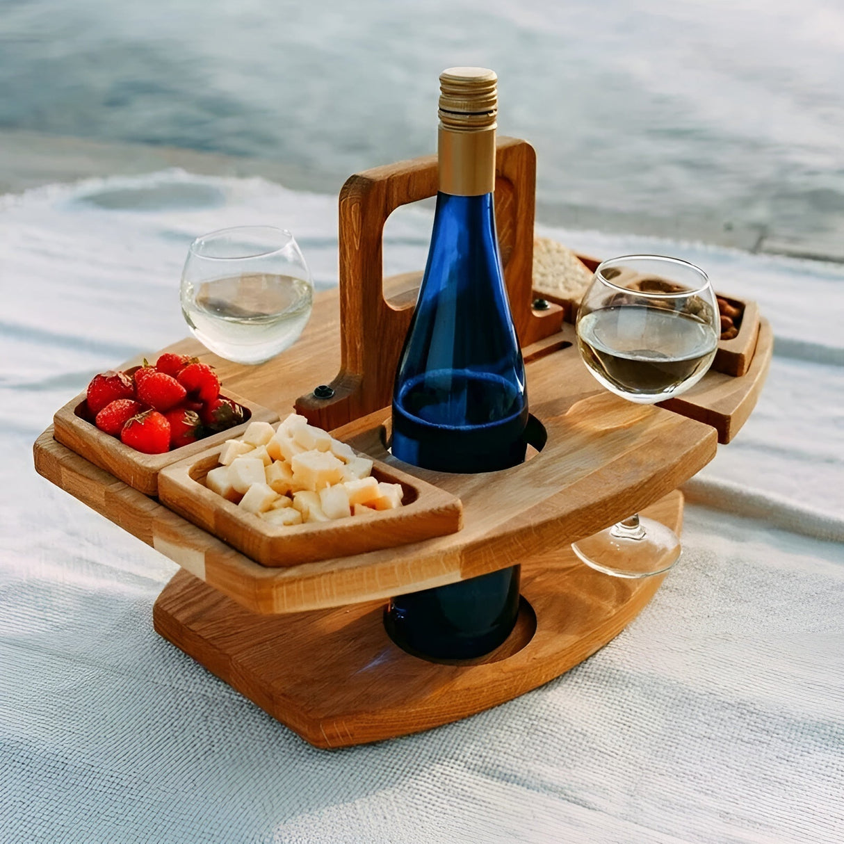Trä picknick vinbord – Perfekt för vin & snacks utomhus Carvallo