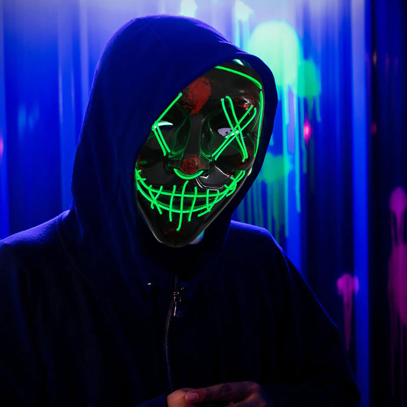 LED Skräckmask för Halloween & Maskerad | Purge-Inspirerad Blinkande Mask med 3 Ljuslägen – Justerbar & Säker EL-Wire Design-Utklädnad-BB-Hemnix