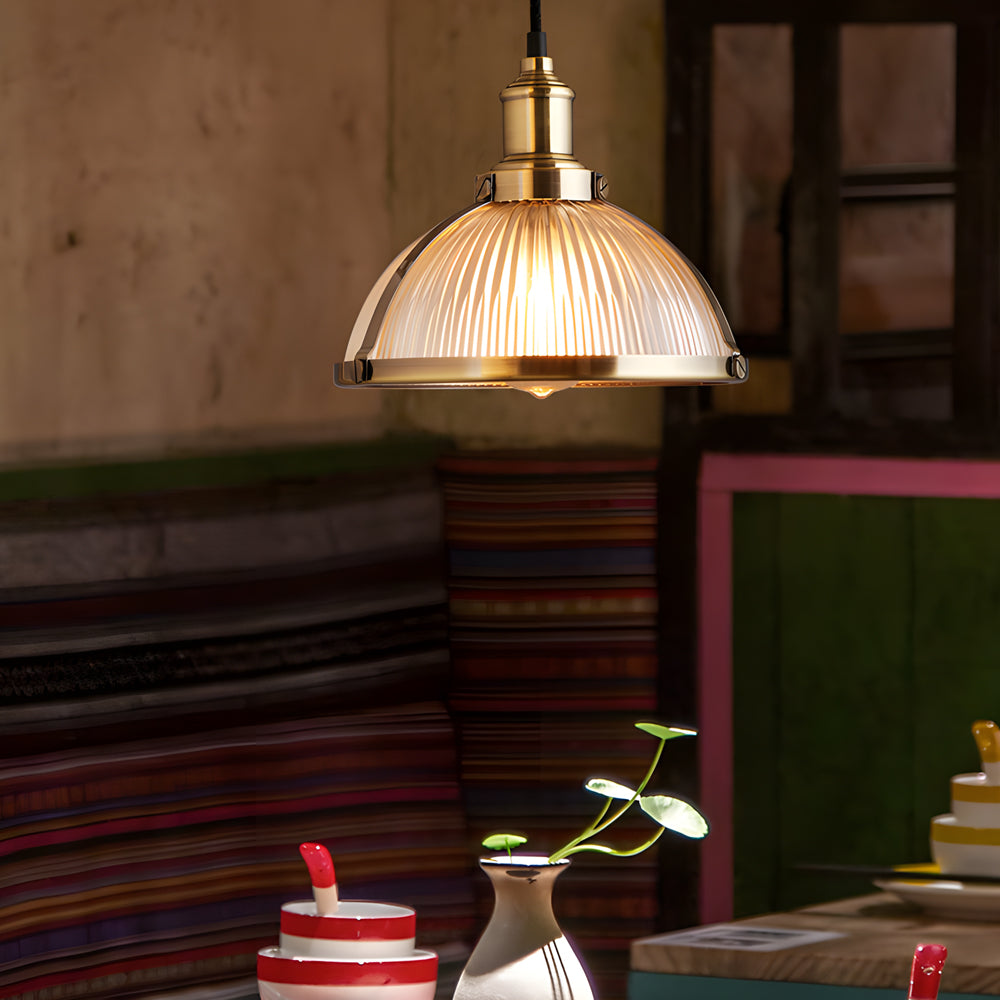 1-Ljus Retro Hänglampa med Randig Glasöverkappa Carvallo