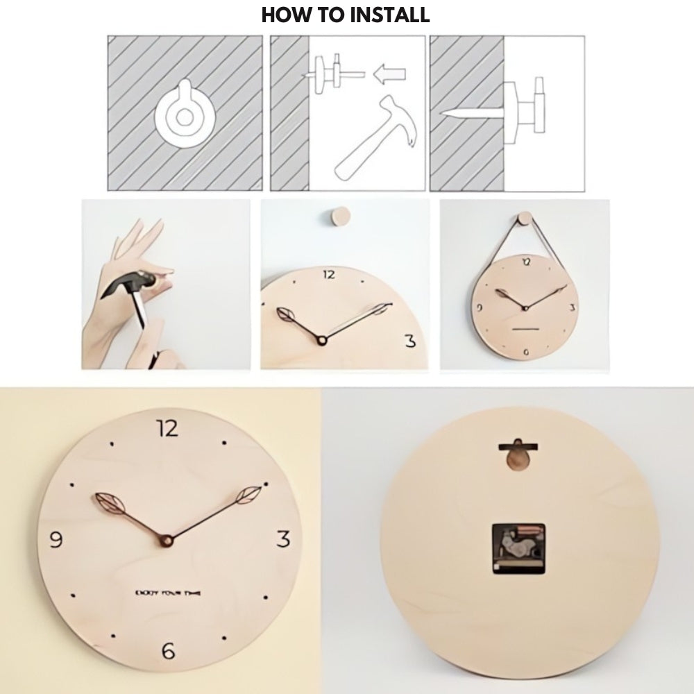 Minimalistisk rep trä väggklocka Carvallo