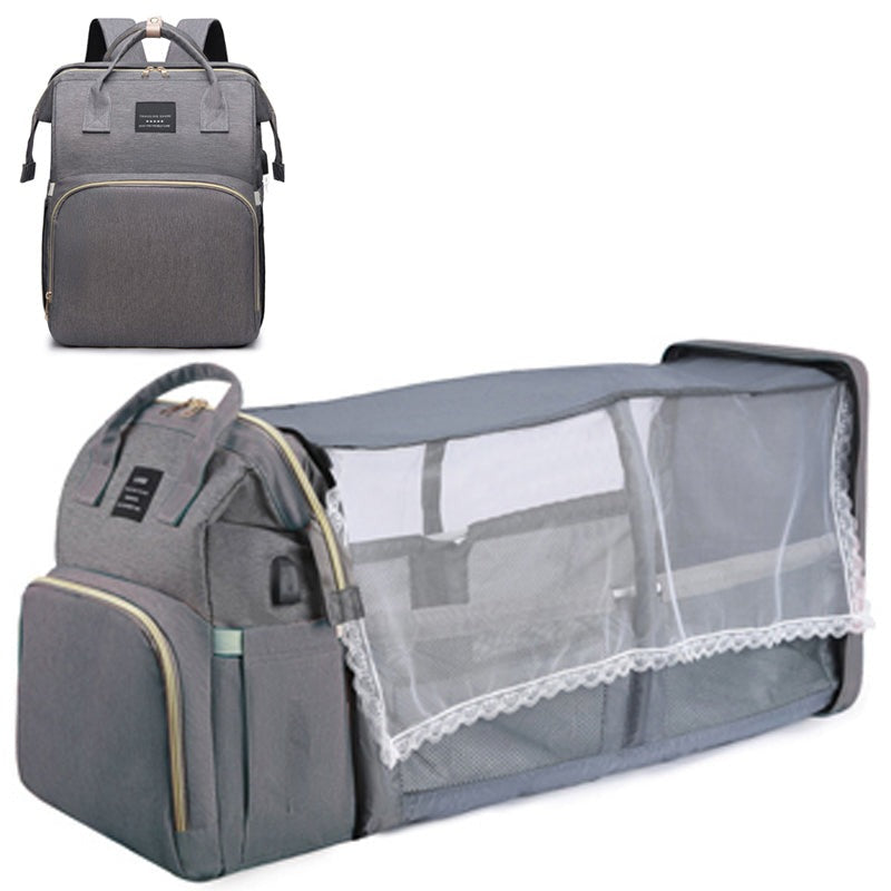 2-i-1 Skötväska med Resesäng-Barn-BB-Grå-Hemnix