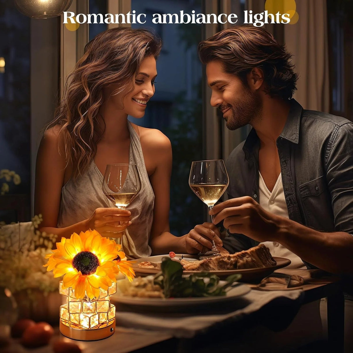 Solros Bordslampa, Glam Akryl Crystal Solros Touch Lampa med 54 LED-lampor, Gul och Klar/Genomskinlig, Sladdlös, Dimbar, Utomhusbruk Carvallo