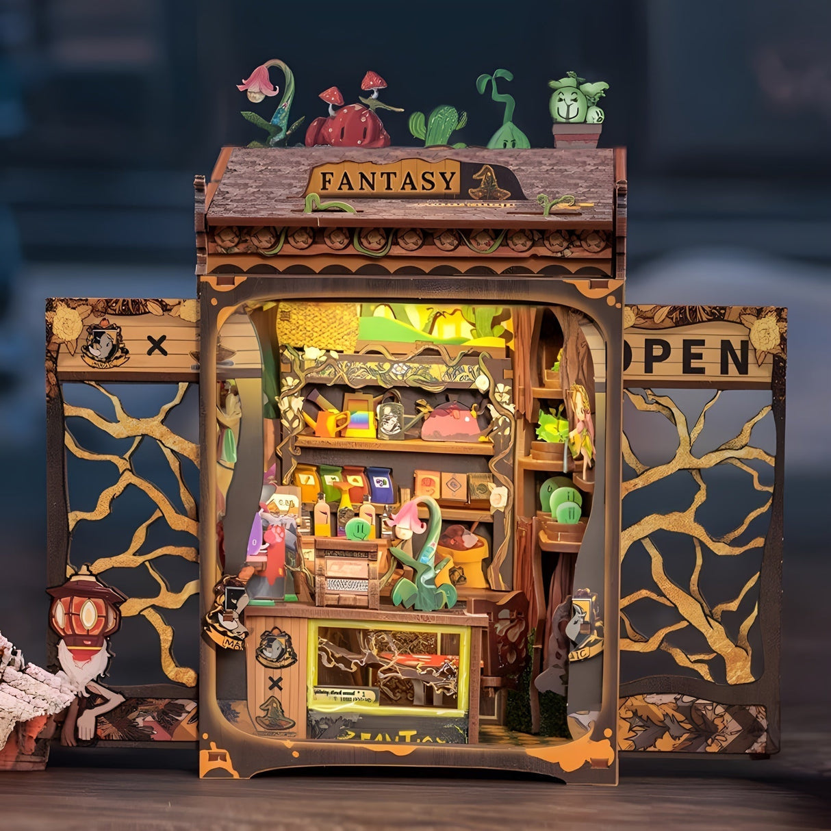 DIY Miniatyr Ugglebokhandel – 3D Träkit med Belysning för Kreativ Dekoration Carvallo