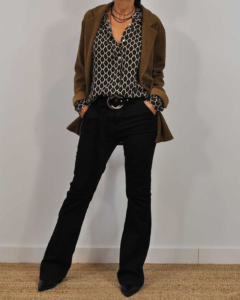 Dam Blus V-ringning Geometrisk Bomullsblandning Långärmad Hemnix