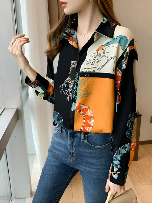 Dam Blus Vintageinspirerad Förtrollande Tryck 100% Bomull-Blusar-Hemnix-Hemnix