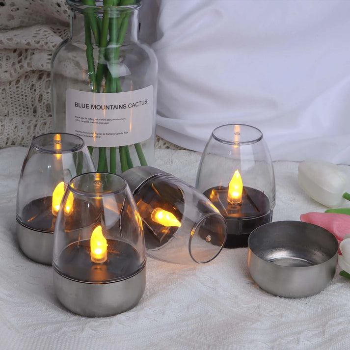 Carvallo Solar-LED-ljus | 6-pack | Flammlös trädgårdsbelysning | IP65 vattentät | Varmvitt flackrande ljus | För terrass & balkong Carvallo