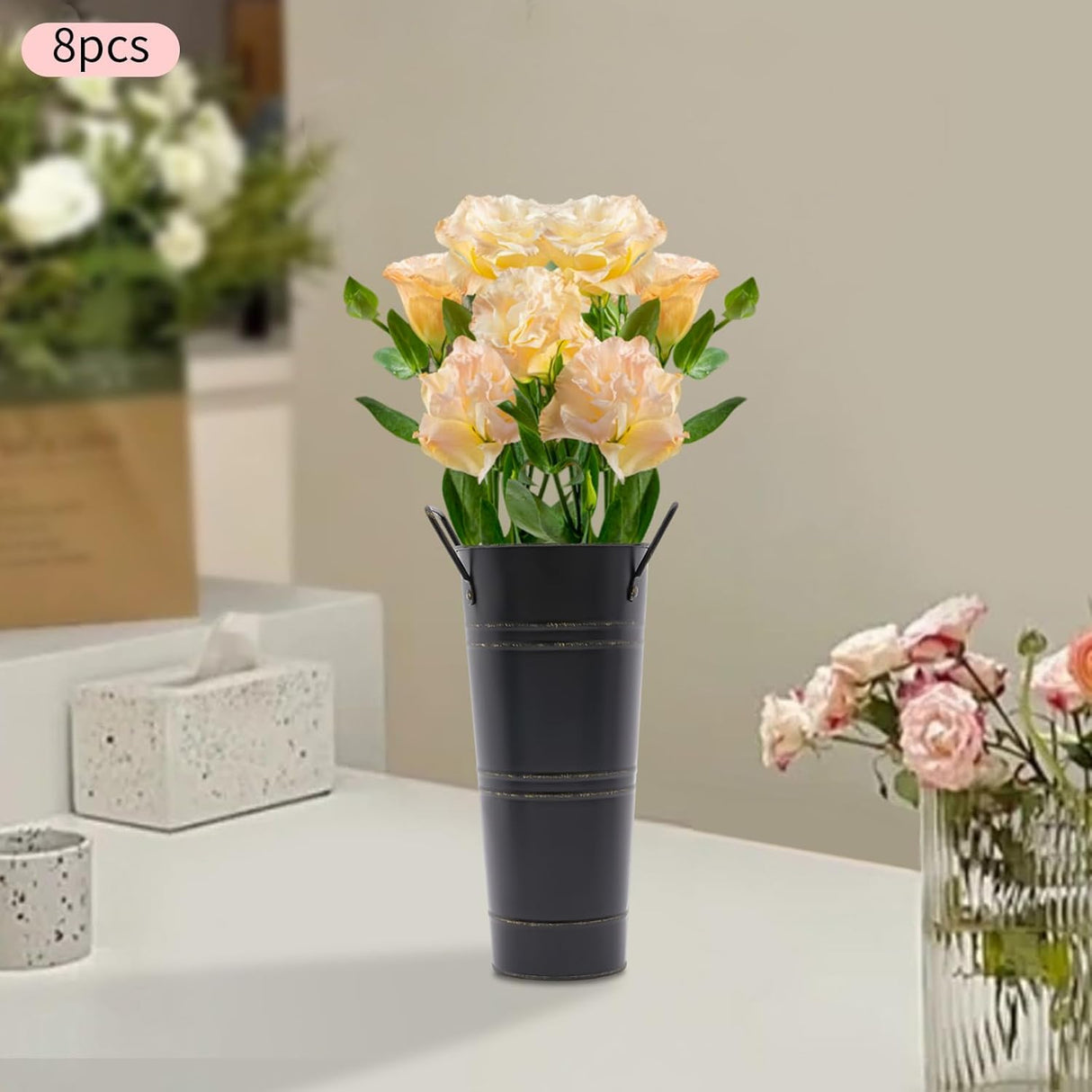 Retro Eisen-Blomkruka med handtag – Dekorativ metallblomkruka för hemmet Carvallo