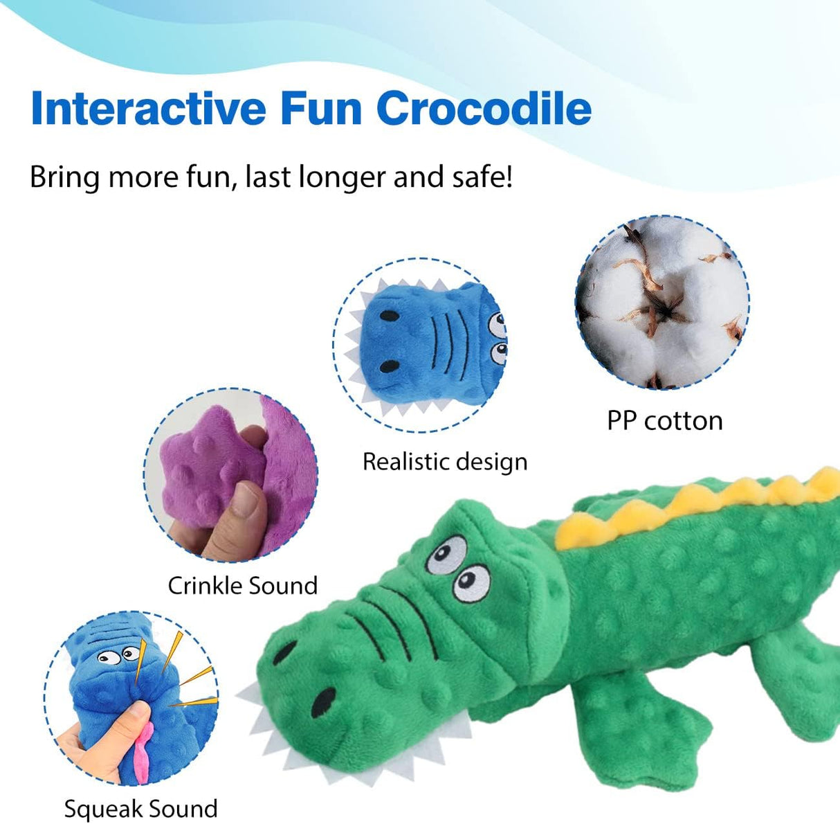 Pawellure Indestructible Squeaky Dog Toy – Tuff Krokodil Plush för Aggressiva Tuggar Carvallo