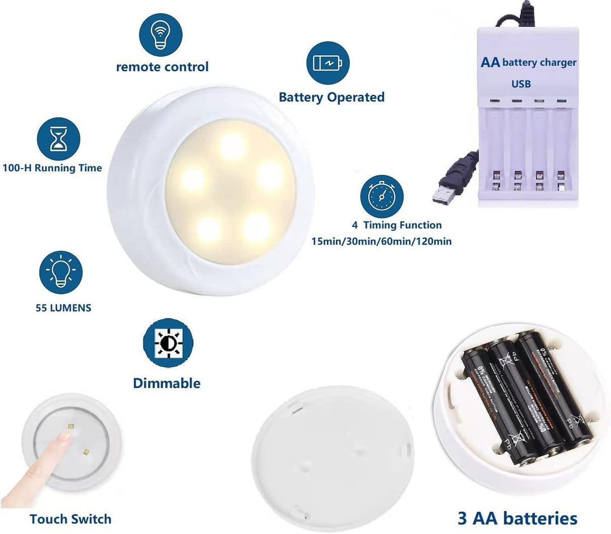 Royallure Trådlös Vägglampa Set om 2 med Fjärrkontroll – Dimmbar RGB Vägglampor med Timer & Minne Funktion Carvallo