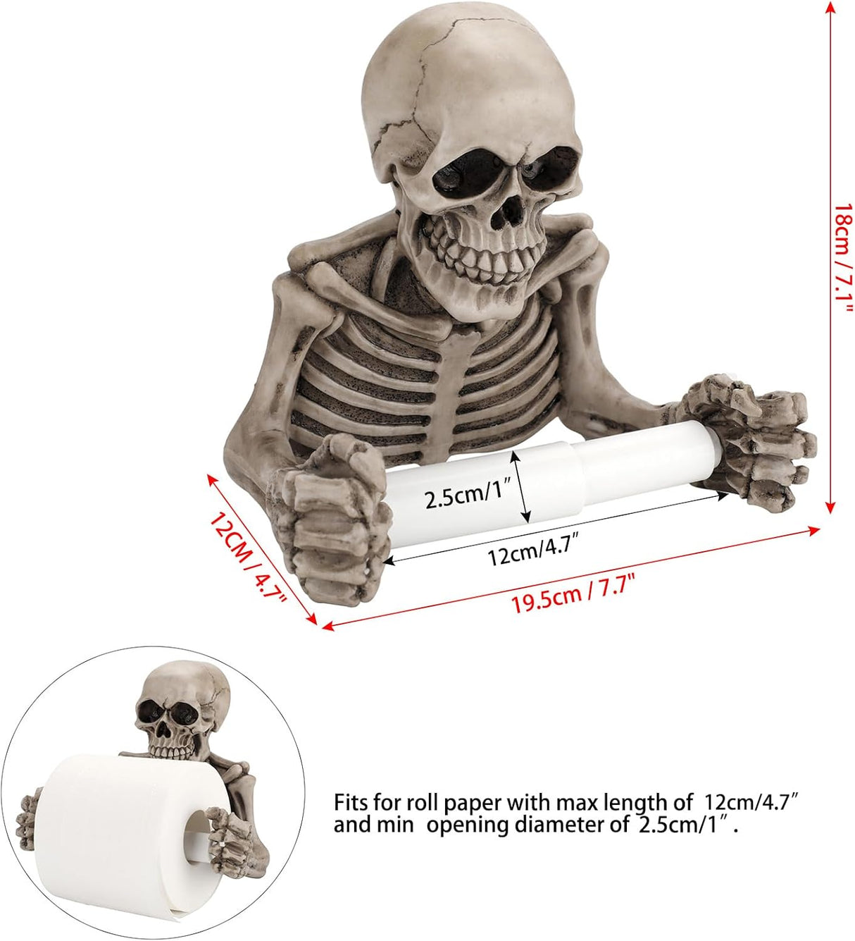 Dispenser för badrumspapper med dödskalletema — Gotisk inredningsdekor MILA Sverige
