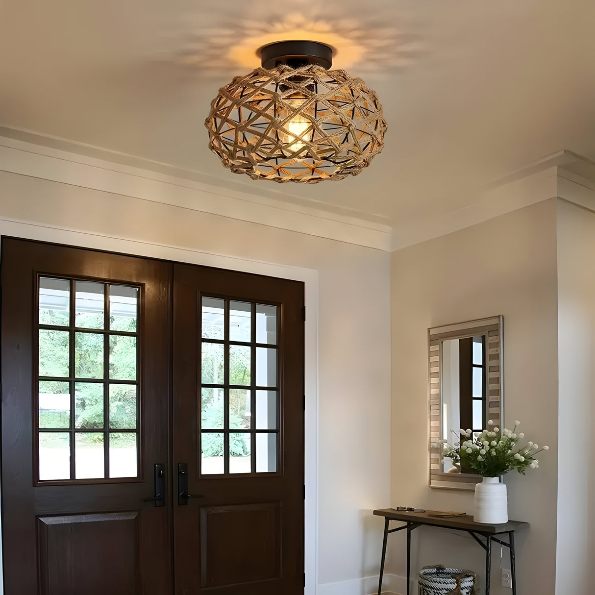 BohoGlow Nest - Kust Vävd Hamprep Bur Lampa Carvallo