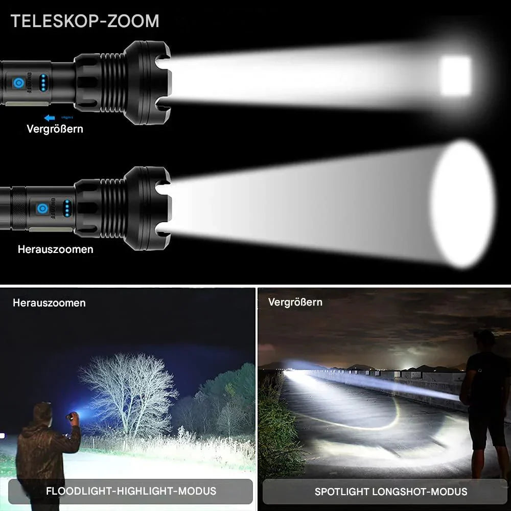 Taktisk ficklampa – LED ficklampa med zoom & powerbank-funktion Carvallo