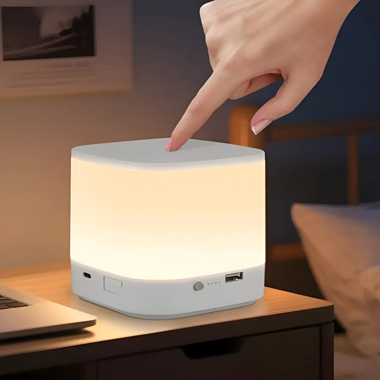 LED-bordlampa med touch-dimmer – Justerbar ljusstyrka och färgtemperatur | USB-laddning, timer, ideal för sovrummet Carvallo