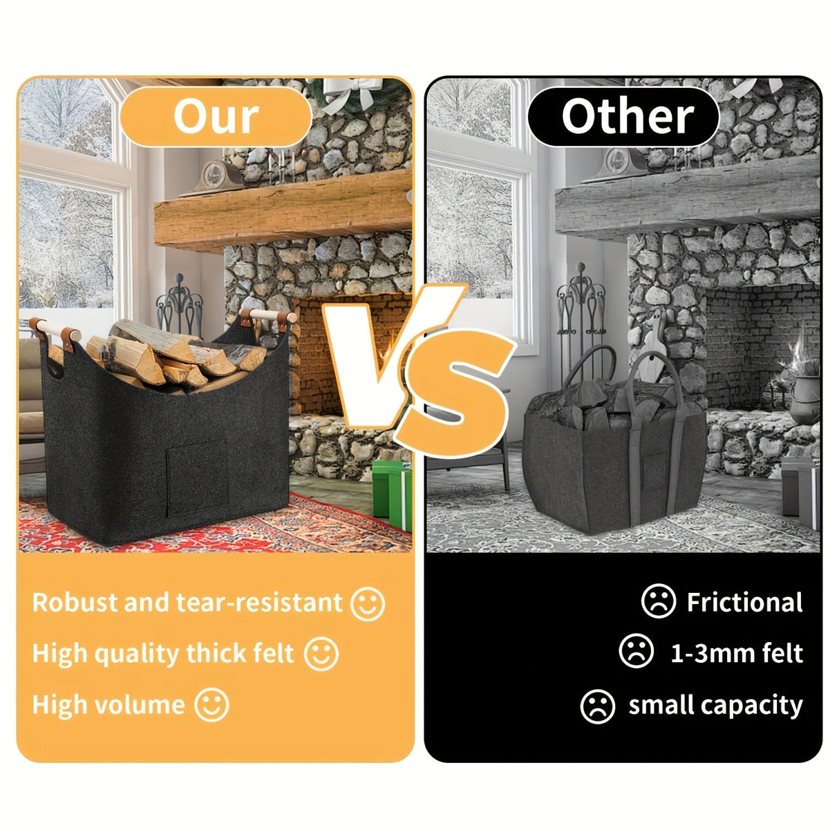 Fällbar Filtkorg XL med Trähandtag - Hållbar och Stilig Träbärare för Inomhusbruk Carvallo