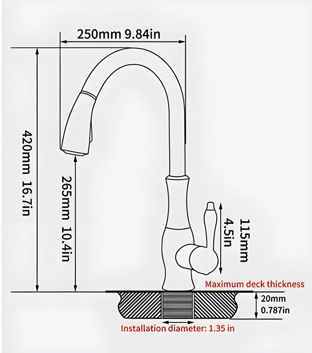 Köksblandare med utdragbar duschhuvud – 360° roterbar | Ideal för diskho och disk Carvallo