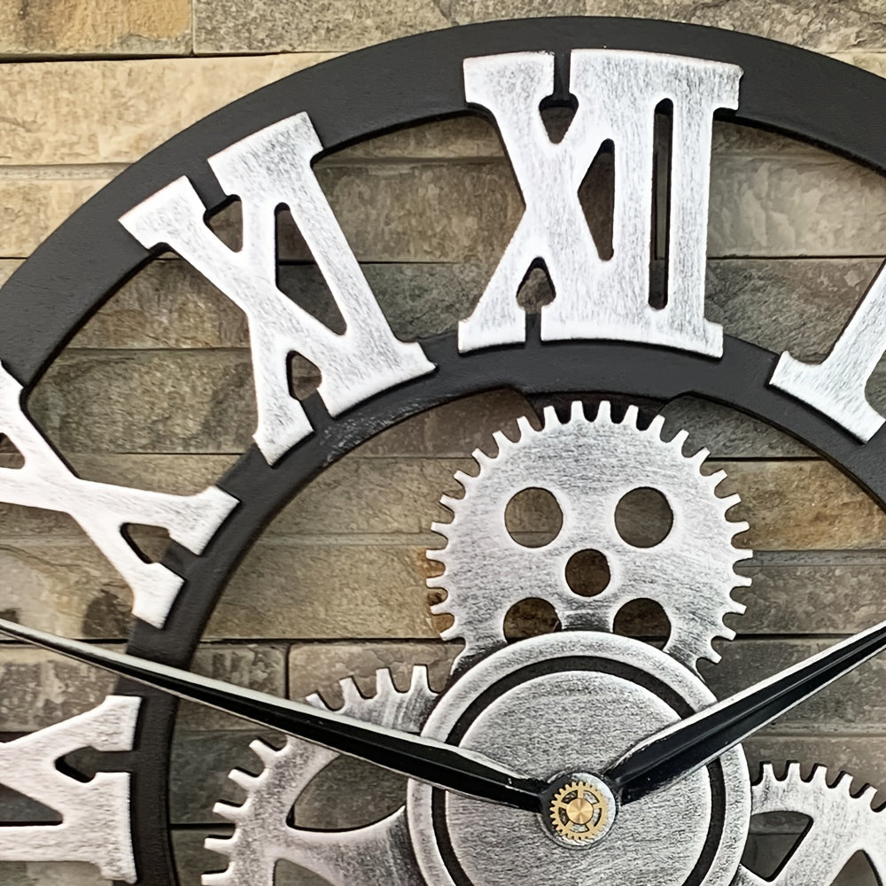 Överdimensionerad Silverfärgad Romersk Kuggväxel Vägghängd Klocka - Tyst Klocka för Vardagsrum, Kontor och Kök Carvallo