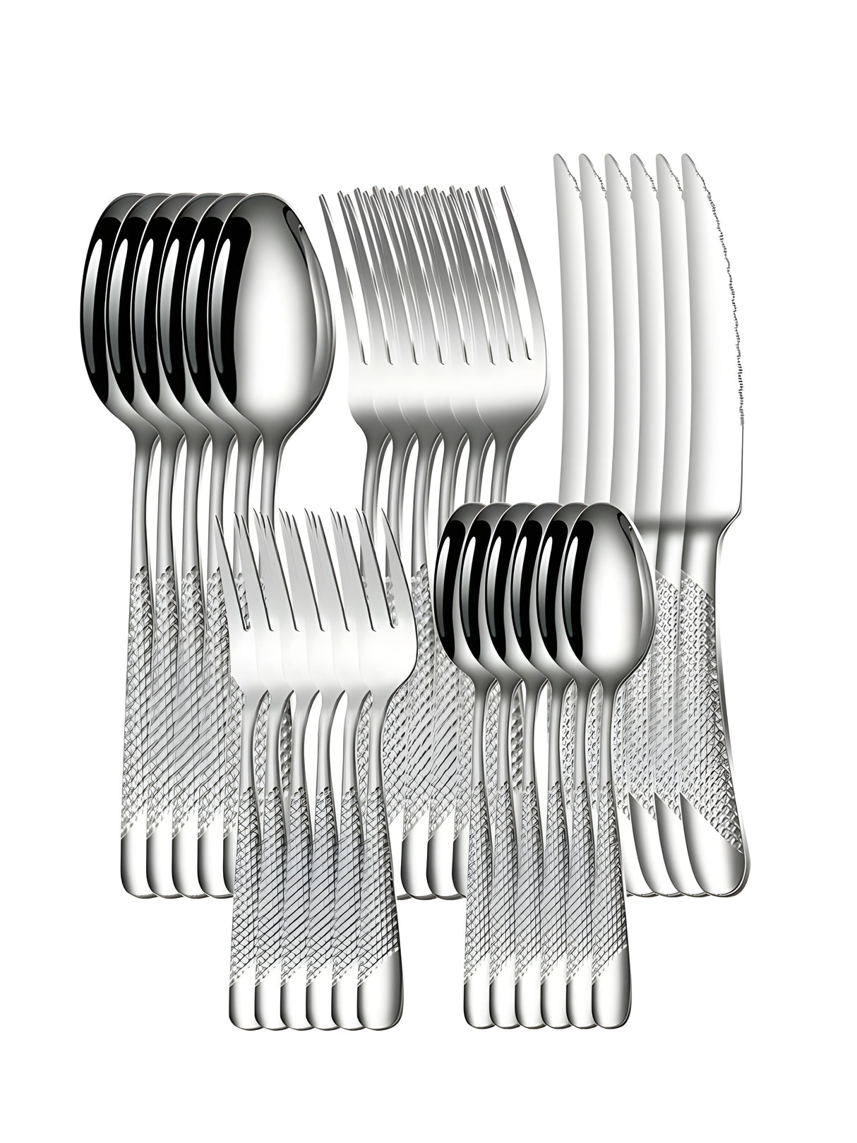 6/30 Stycken Rostfritt Stål Silver Bestick Set med Elegant Design Carvallo