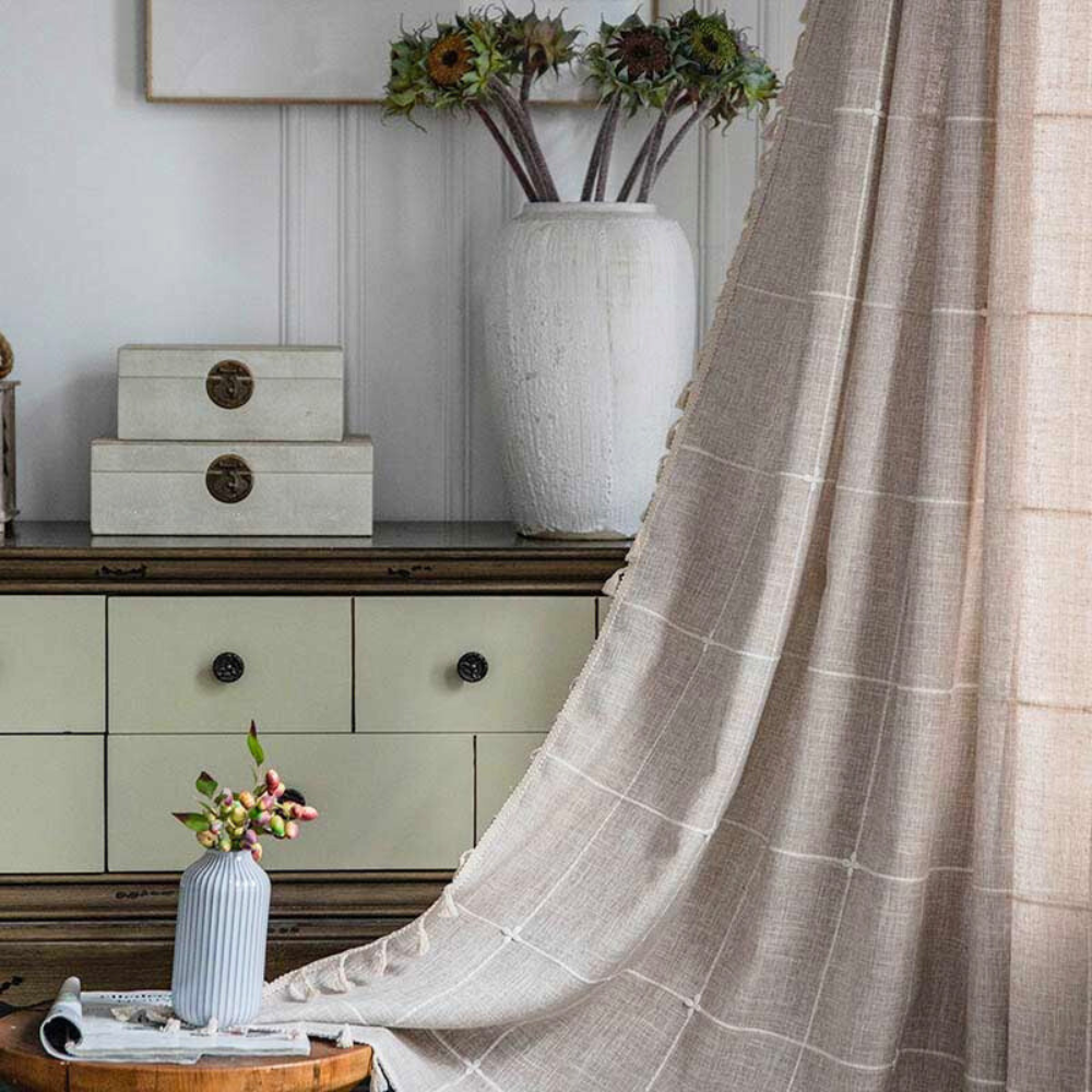 Tassel Rutig Gardin Semi Mörkläggande Draperier Carvallo