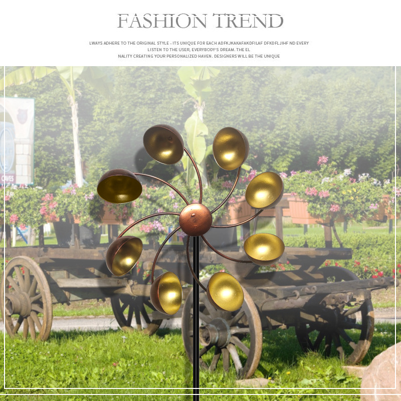 Dekorativ trädgårdsvindmölla med metallblommor – Färgglad vindspel för utomhusbruk Carvallo