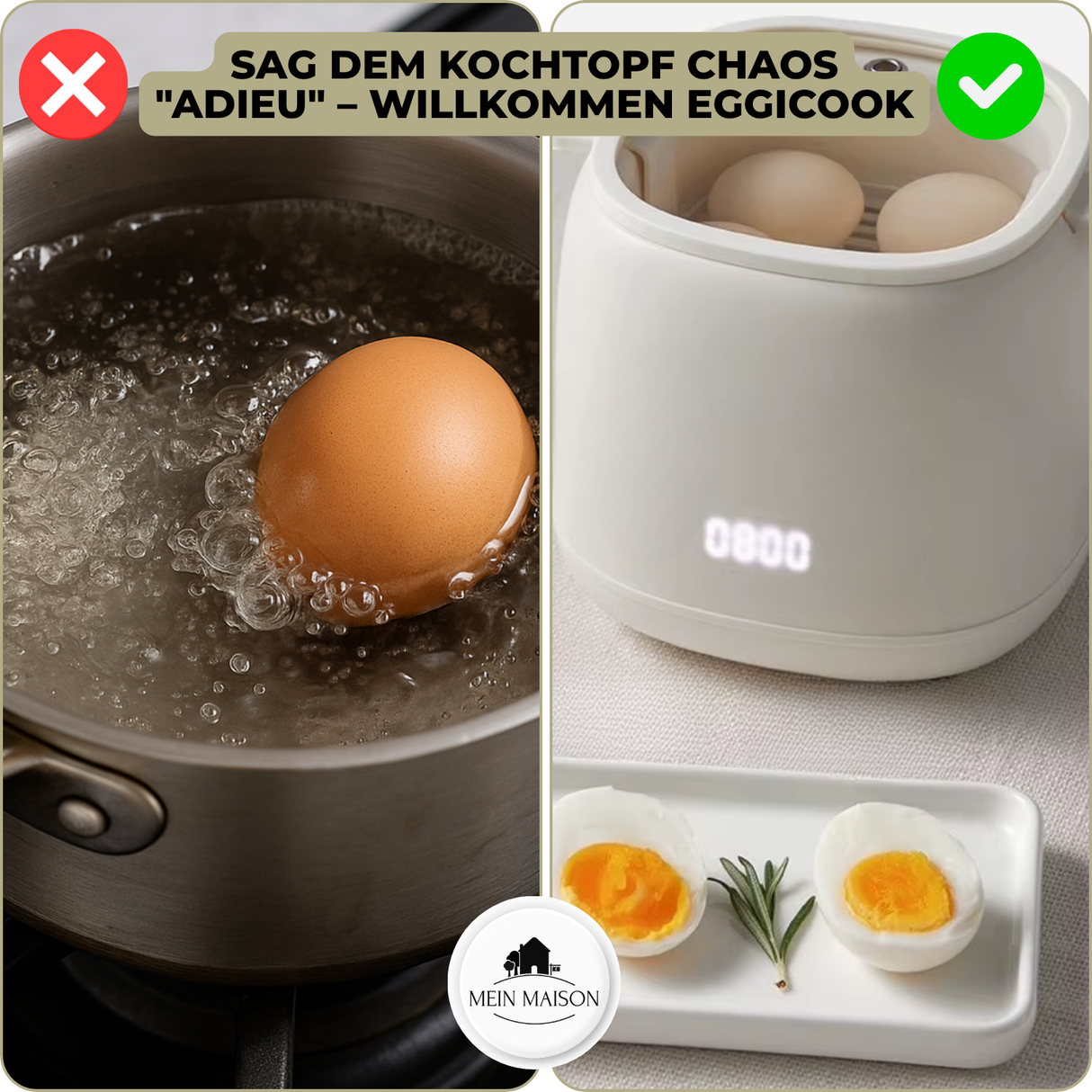 Carvallo Äggkokare EggiCook | Perfekta ägg med knapptryck | Automatisk avstängning | 4 ägg Carvallo