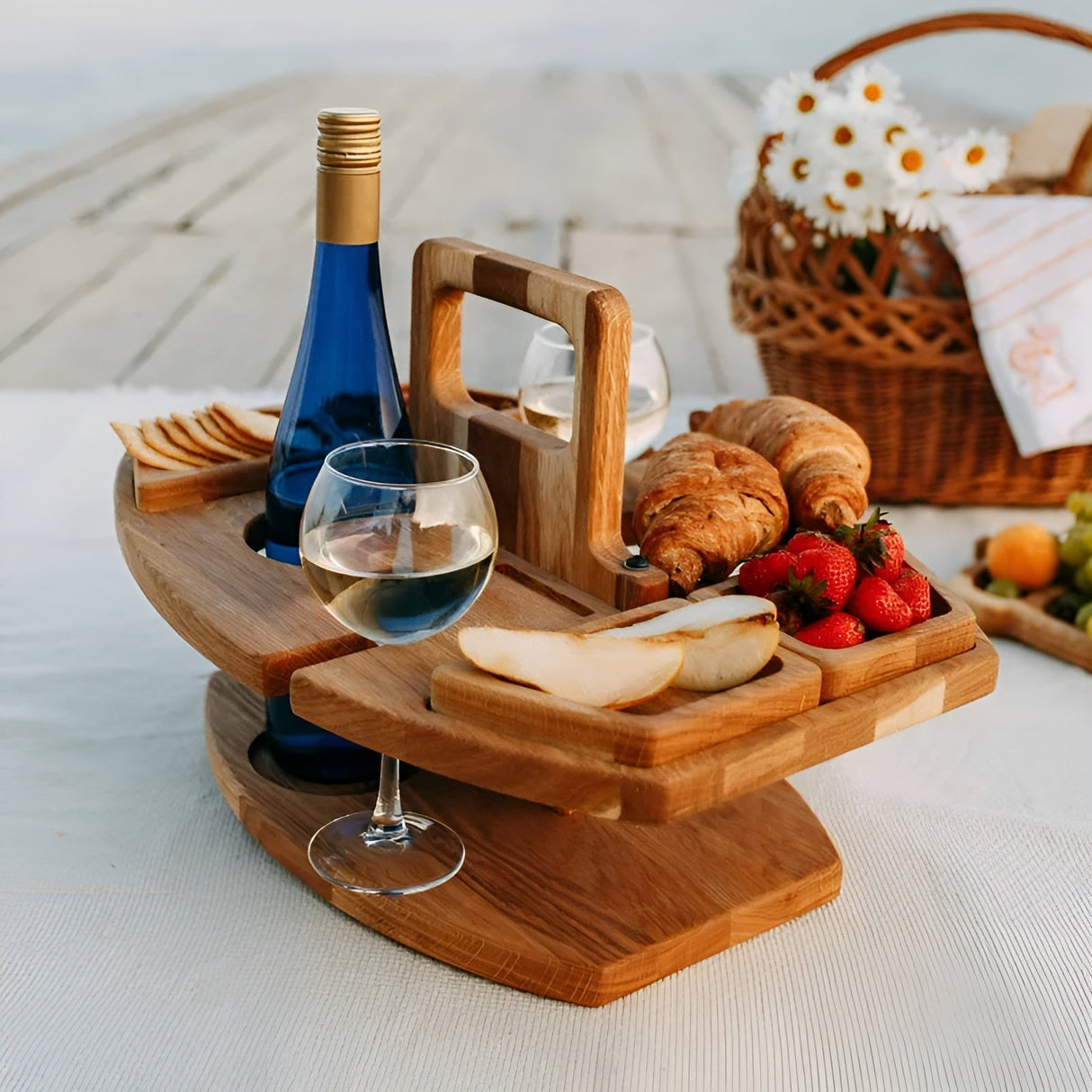 Trä picknick vinbord – Perfekt för vin & snacks utomhus Carvallo