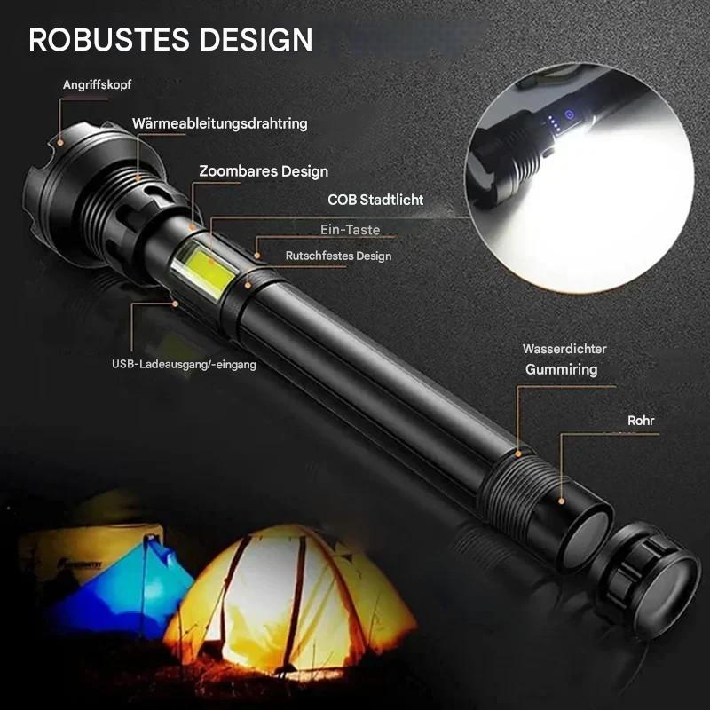 Taktisk ficklampa – LED ficklampa med zoom & powerbank-funktion Carvallo