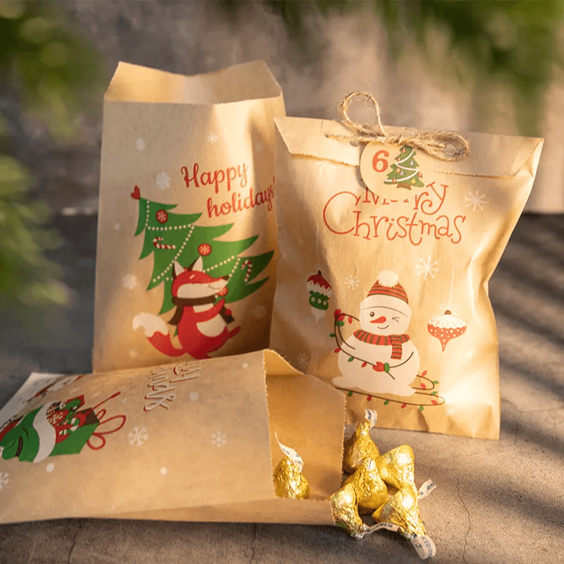 12st God Jul Kraftpapperspåsar - Färdiga Julklappspåsar 13x18cm-Jul-BB-Hemnix