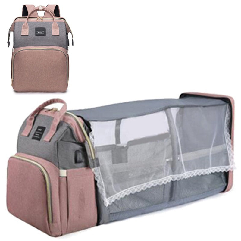 2-i-1 Skötväska med Resesäng-Barn-BB-Rosa-Hemnix