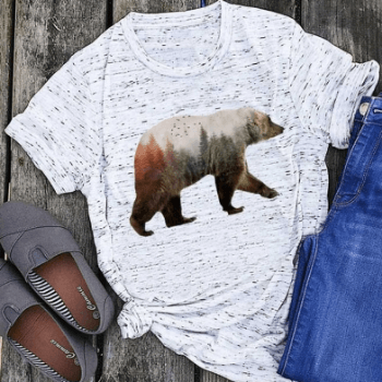 Kvinnor bomullsbjörn Tee-Clothes for women-Hemnix-Marmor vit-S-Hemnix