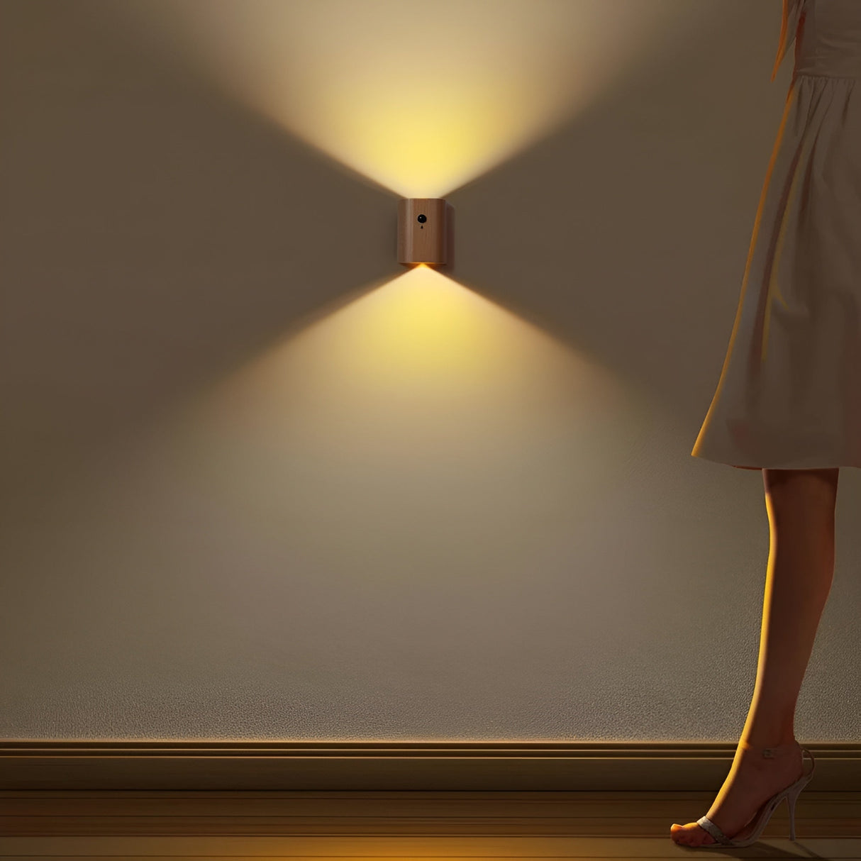 LED vägglampa i trä – Med rörelsesensor & USB | För hall & trappa Carvallo