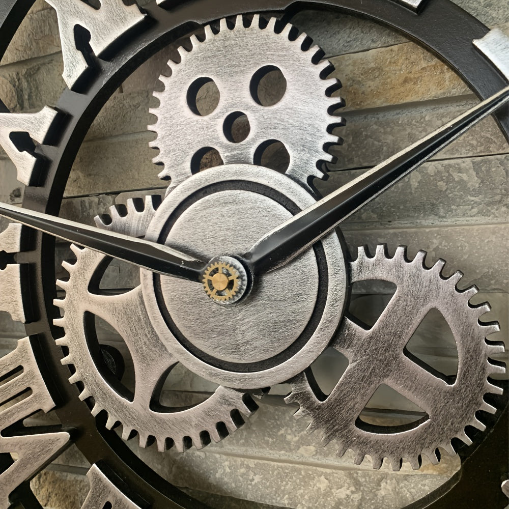 Överdimensionerad Silverfärgad Romersk Kuggväxel Vägghängd Klocka - Tyst Klocka för Vardagsrum, Kontor och Kök Carvallo