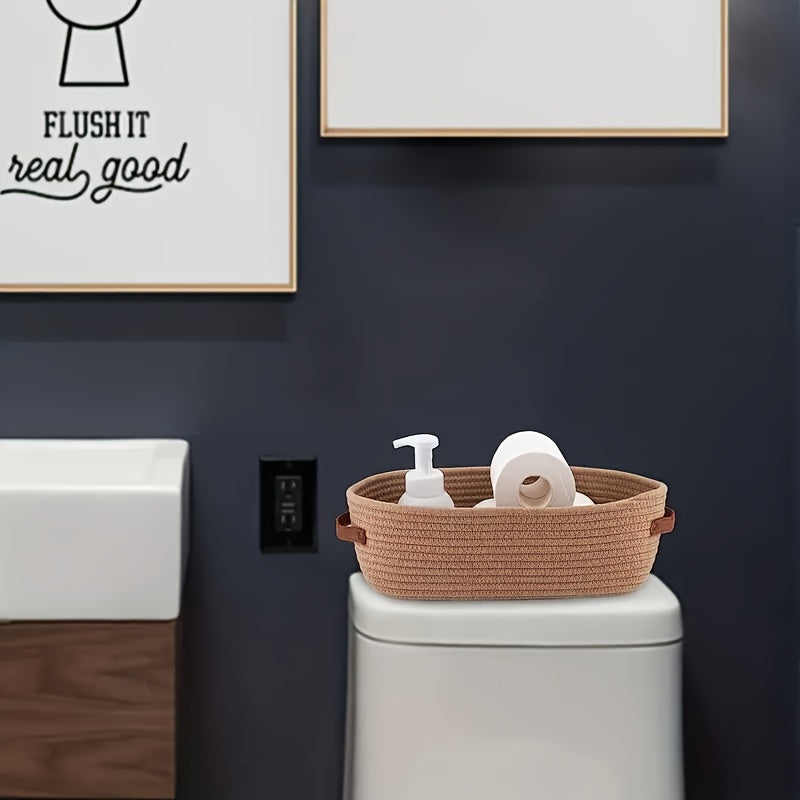 Bohemisk Förvaringskorg med Läderhandtag – Perfekt för Badrum och Vardagsrum Carvallo