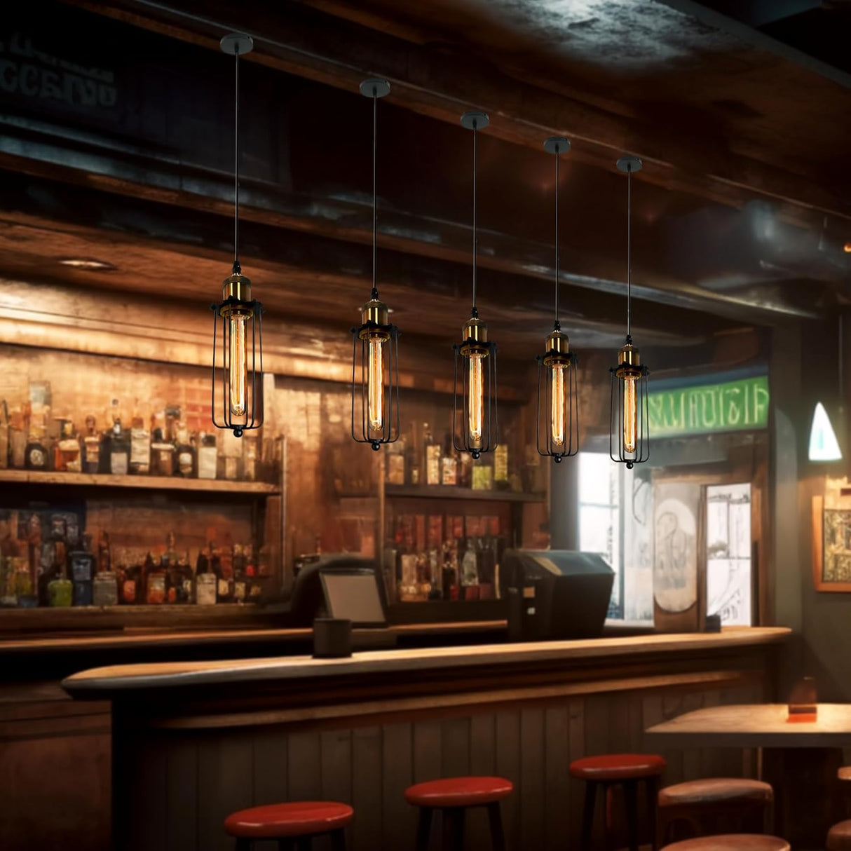 Industriell hängande ljus i retrodesign – Vintage hänglampa med metallgaller Carvallo