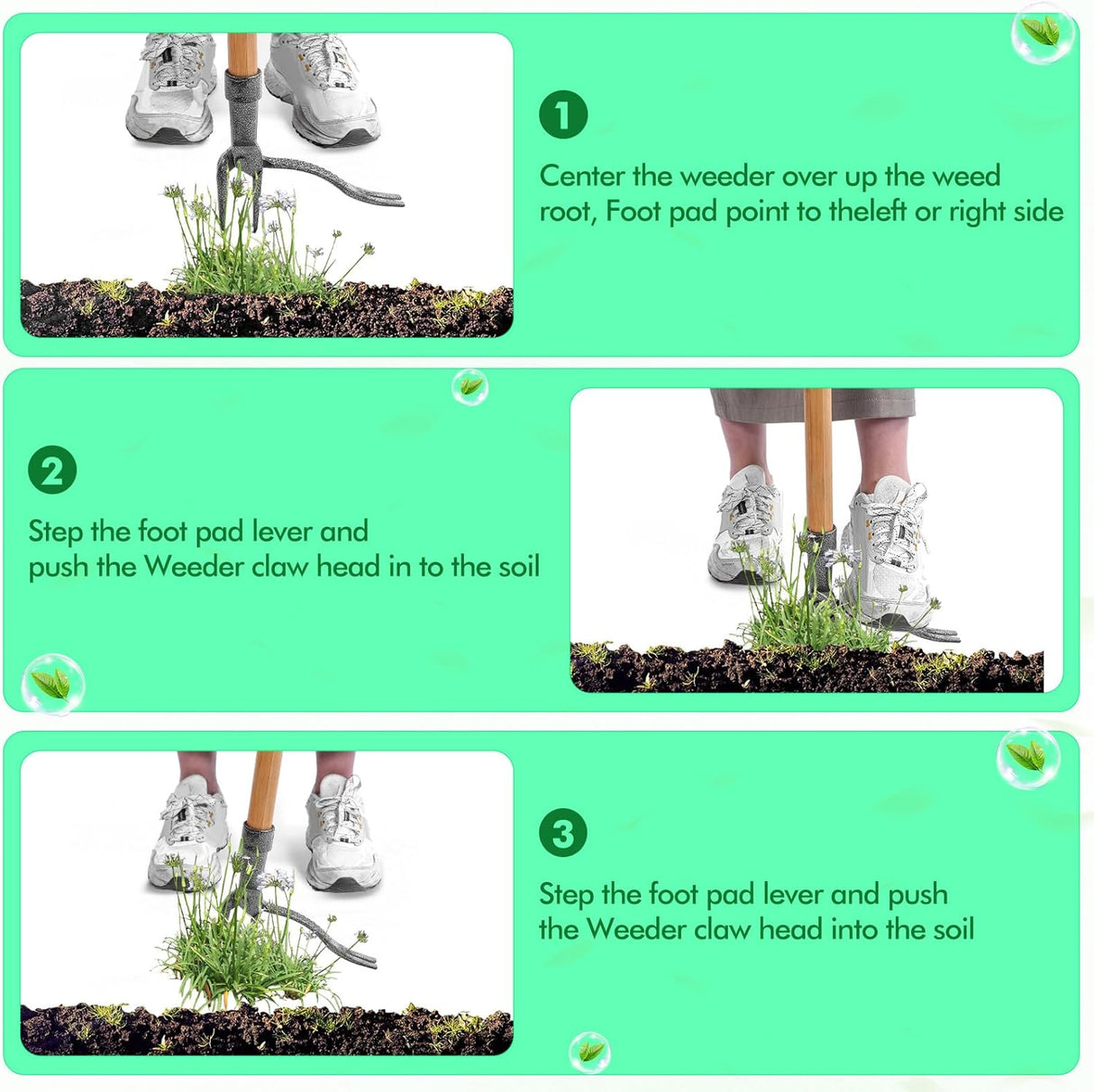 Ogräsupptagare med 4-klohuvud – Effektivt trädgårdsverktyg av järn för rotavlägsnande Carvallo