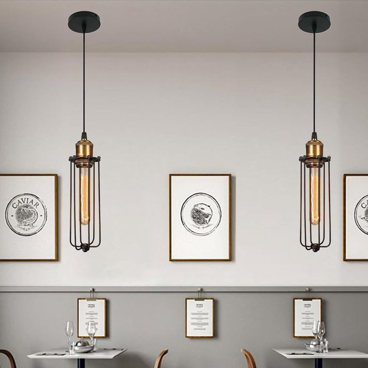 Industriell hängande ljus i retrodesign – Vintage hänglampa med metallgaller Carvallo