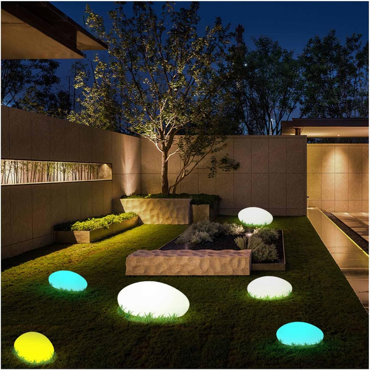 Luminösa trädgårdsstenar med färgbyte – Dekorativa LED stenlampor för utomhus och trädgård Carvallo