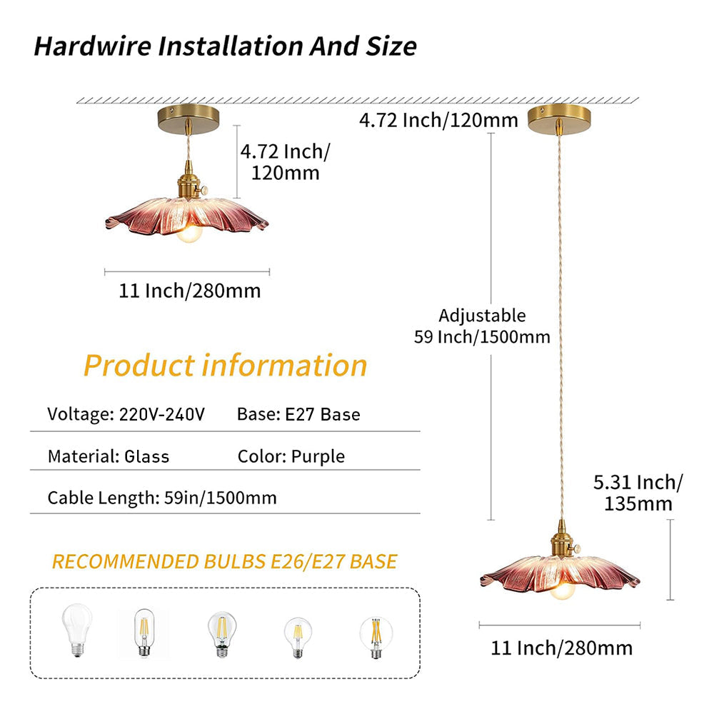 Vintage Floral Glass Pendant Light Fixture for Dining Room - Elegant Retro Design to Illuminate Your Space Carvallo
