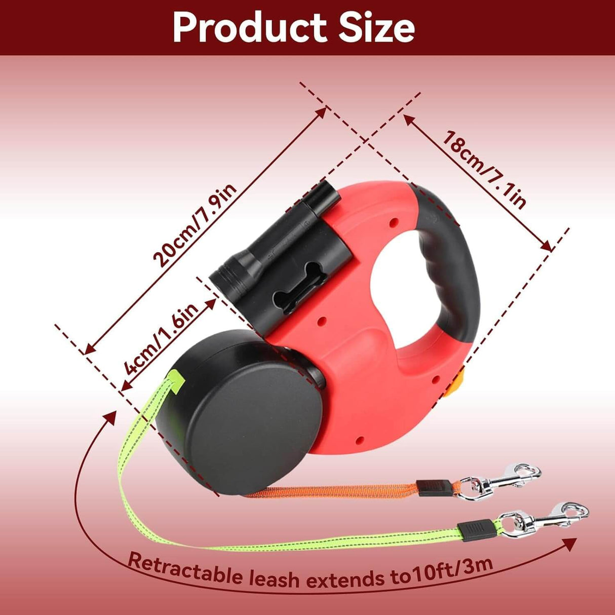 Royallure 10 ft Dubbel Återdragbar Hundleash med Inbyggd Ficklampa & Avfallspåsehållare Carvallo