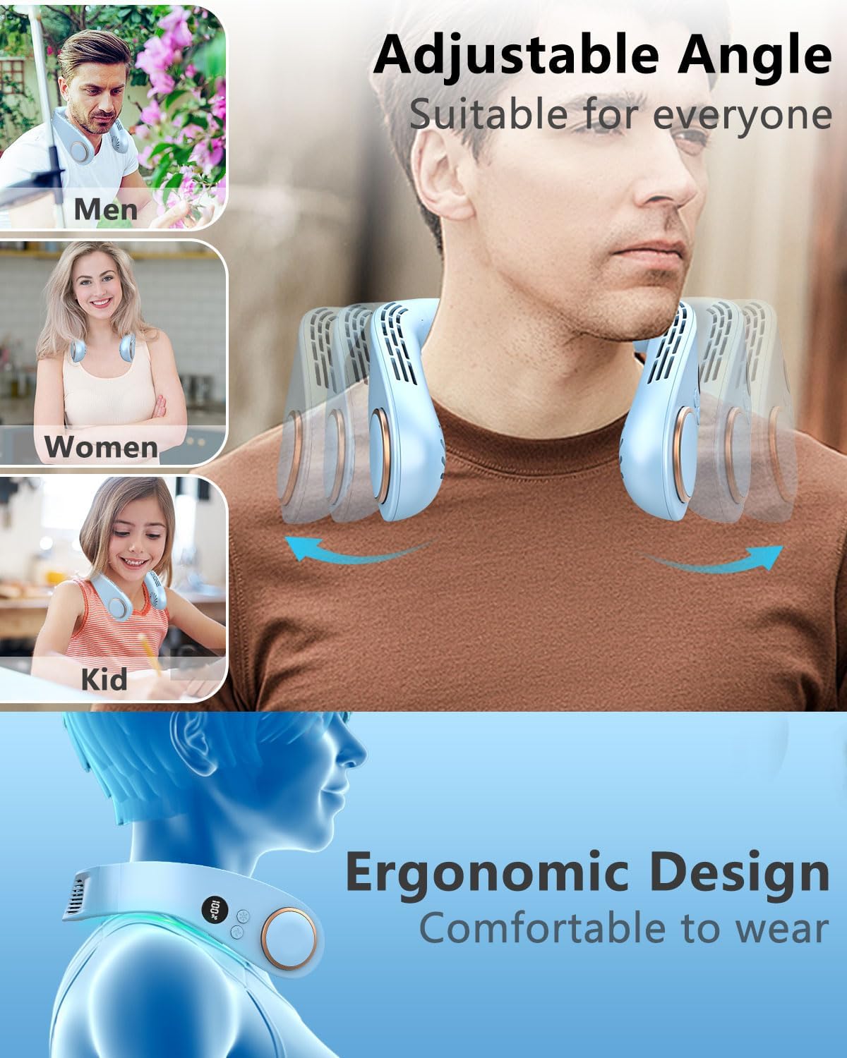 Kylande halsfläkt - Uppladdningsbar bladlös bärbar AC med kallt luftflöde MILA Sverige