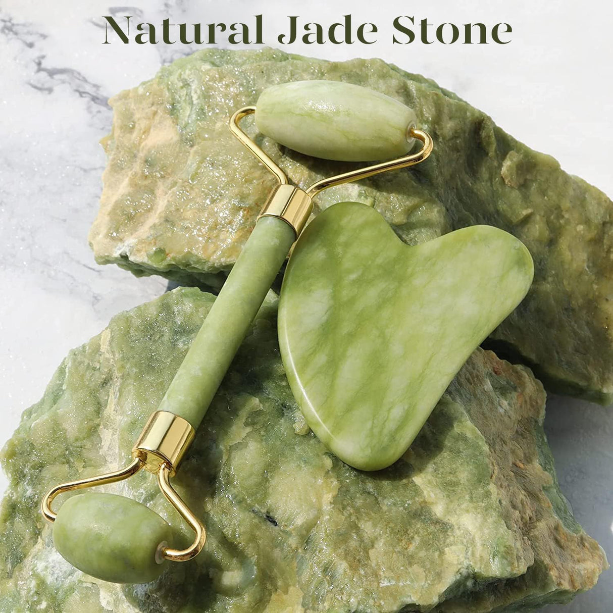 Instant Glow Gua Sha & Jade Roller Set | För strålande hud och naturlig avslappning Carvallo