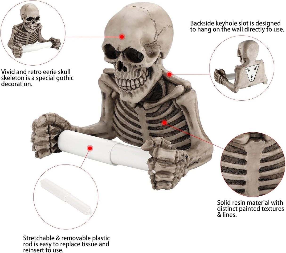 Dispenser för badrumspapper med dödskalletema — Gotisk inredningsdekor MILA Sverige