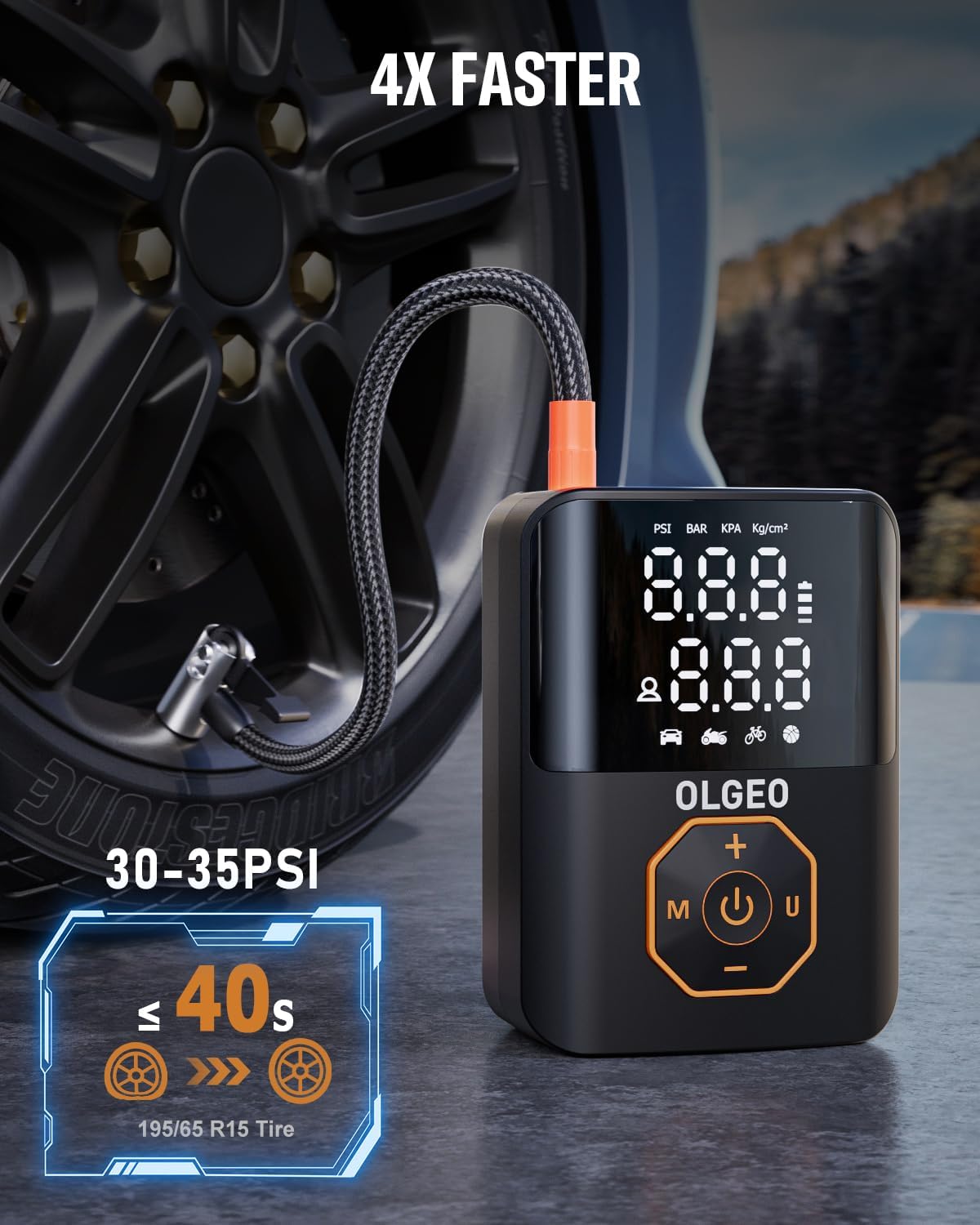 Carvallo Akku-luftkompressor 18000mAh | 160 PSI Kraft | Bärbar däcktryckpump för bil, motorcykel & cykel | Med tillbehör & väska Carvallo