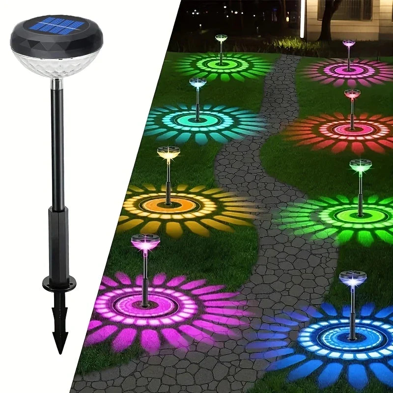 Solar trädgårdslampa med färgskift – LED trädgårdbelysning för utomhusbruk med blomsterdesign Carvallo
