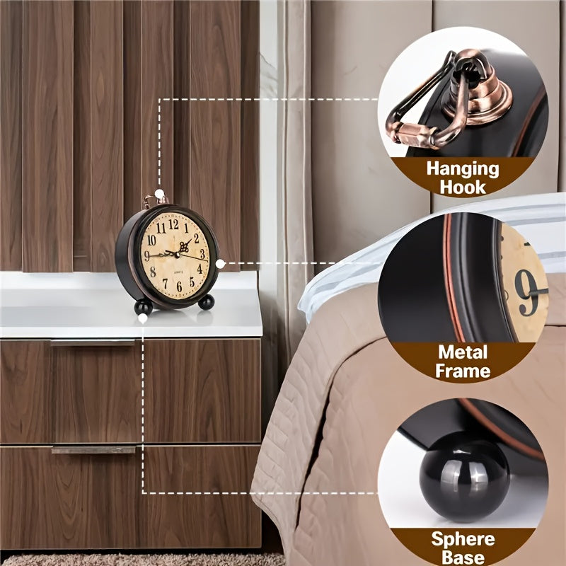 Retro Metall Väckarklocka med Tyst Rörelse – Klassisk Bordstorlek för Sovrum eller Skrivbord Carvallo