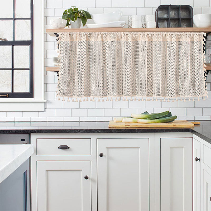 Lace Taseel Hollow-Out Tier Gardin i Bomulls Linne Material Carvallo