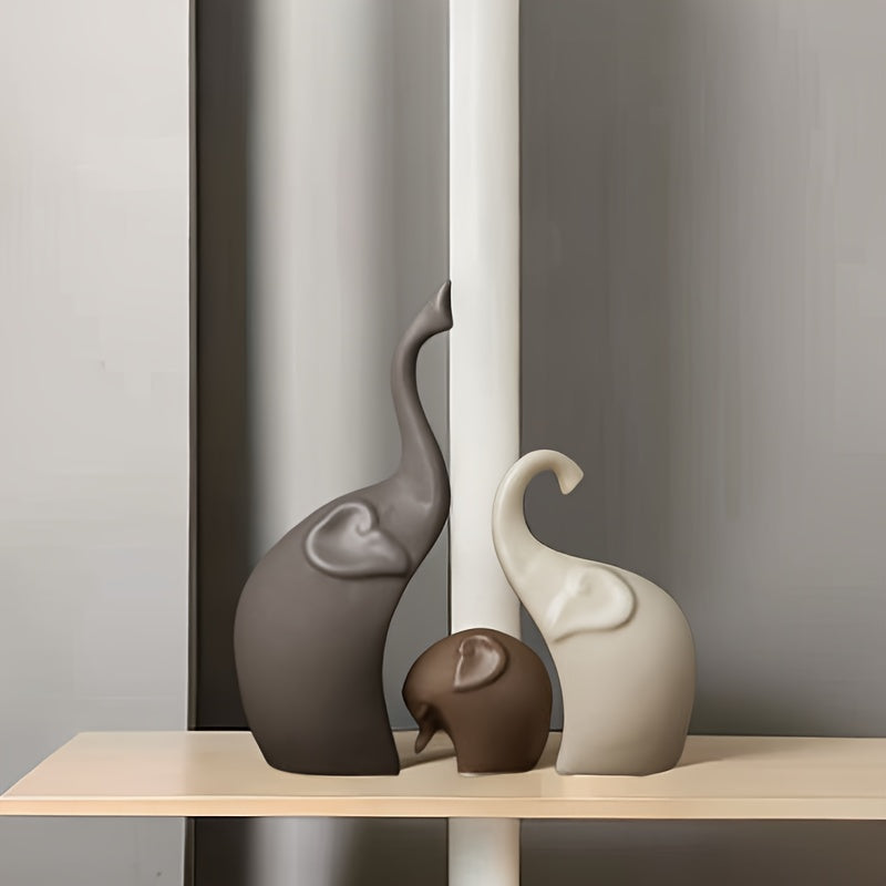 Set med 3 Keramiska Elefantfigurer – Modern Matt Dekoration för Vardagsrum eller Kontor Carvallo