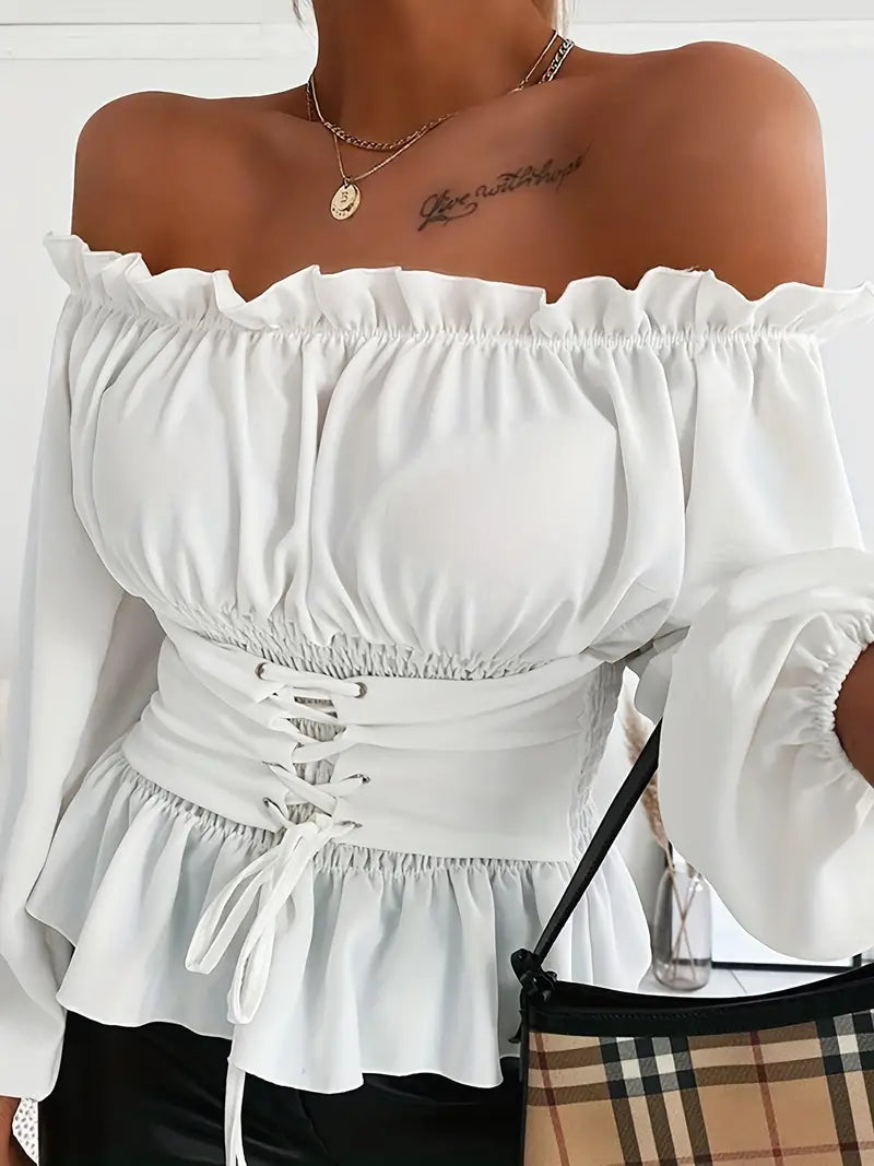 Kvinnors Blus Rüsch Detaljer Polyester Elegant Design-Kvinnors toppar-Hemnix-Vit-XS-Hemnix