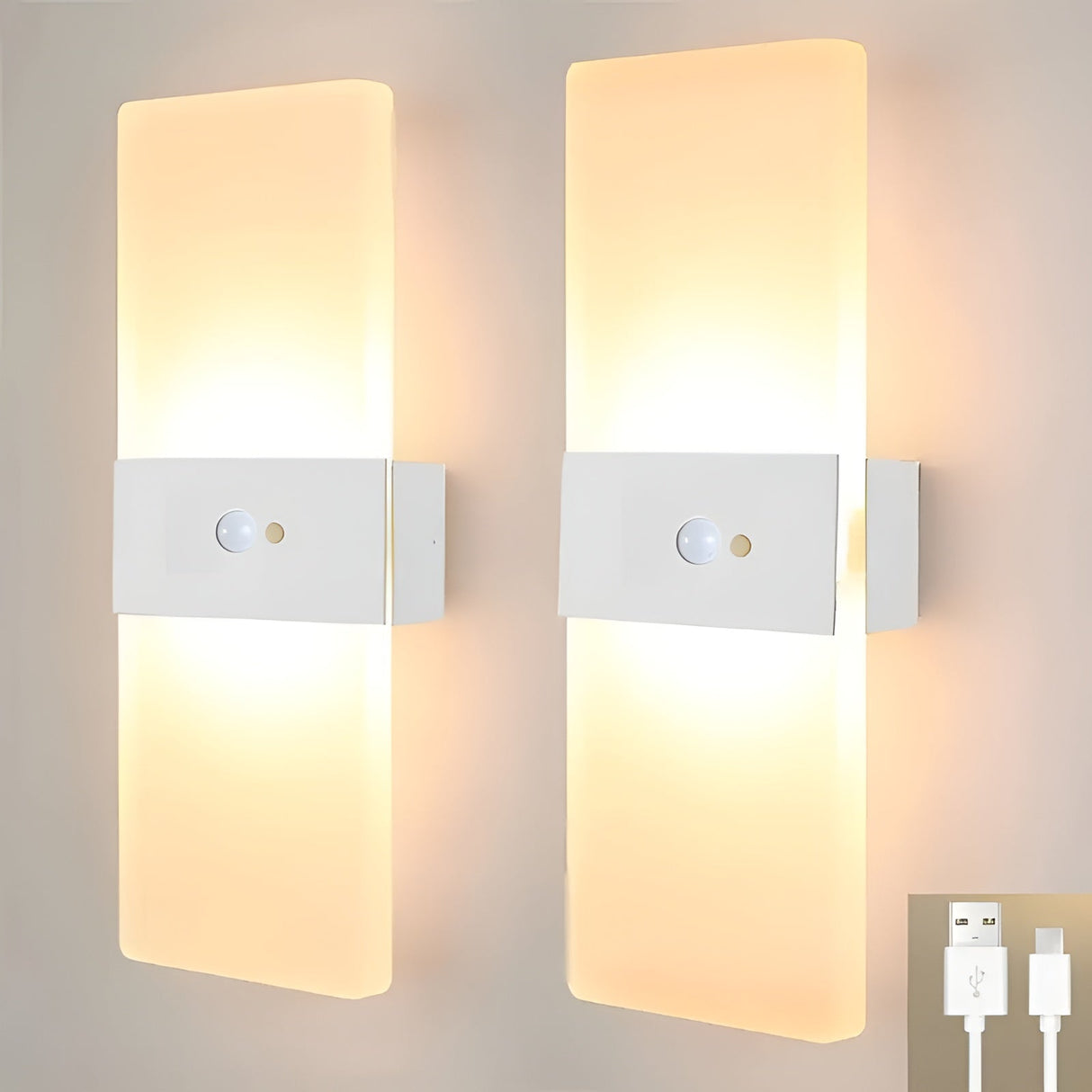 LED-nattlampor med rörelsesensor 2-pack - USB-laddning | Magnetisk montering för sovrum, hall och trappa Carvallo