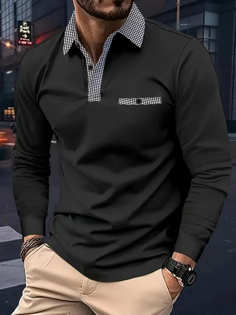 Herr Långärmad Poloskjorta Klassisk Bomull Hemnix